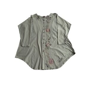 Blue Fish Studio Taos NM VTG 90s Printed Art‎ To Wear Sage Button Tunic 2XL